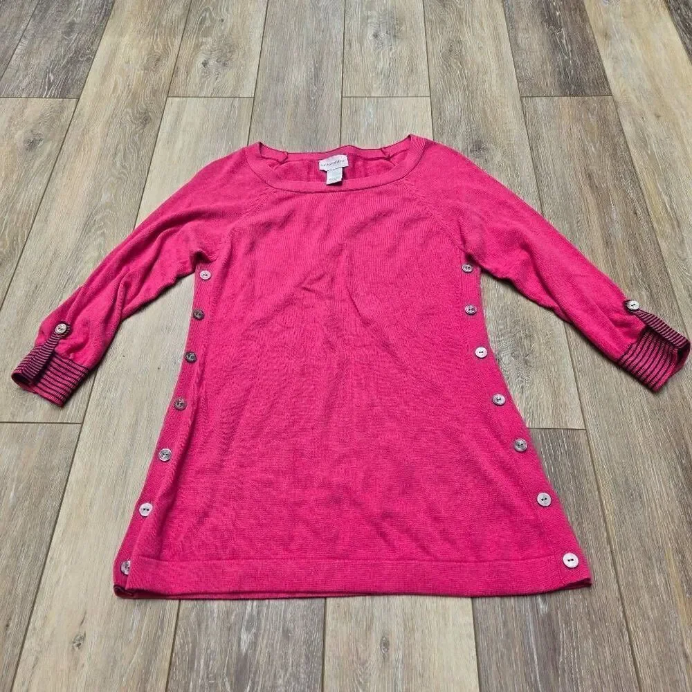 Soft Surroundings pink sweater pink with button details 3/4 sleeve cotton xs